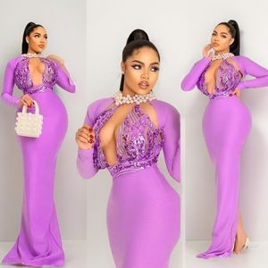 Halter Pearls Empire Evening Dresses Deep V-ringen Sexig Light Purple Prom Dresses Second Reception Party Formal Casual Outfit