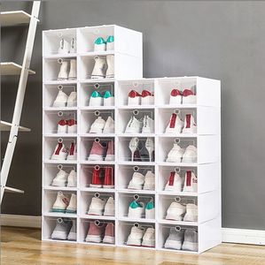 Aufbewahrungsboxen Bins verdicken Kunststoff-Schuh-klare staubdichte Box transparente Bonbonfarbe stapelbare Schuhe Organizer Who Dhhjq