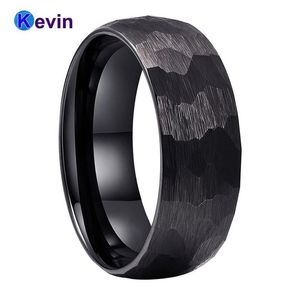 Обручальные кольца, кольцо с черным молотком, вольфрамовое кольцо для мужчин и женщин, многогранное кованое матовое покрытие, 6 мм, 8 мм, комфорт Fit219u