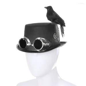 Party Supplies Roleparty Carnival Steampunk Hat Festival Costumes Cosplay Props Retro Glasögon och Crow Bird för vuxna