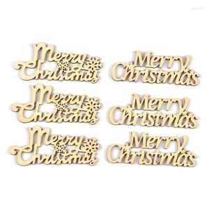 Party Decoration 10Pcs Natural Merry Christmas Wooden Ornaments DIY Scrapbook Crafts Xmas Home Decor Handmade Supplies Year Gift C3341