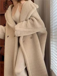 Kadın kürk sahte şans uzun bir oyuncak ayı ceket ceket kadınlar kış kalın sıcak büyük boyutlu dış giyim palto kuzu yuvaları 231031