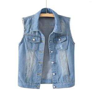 Kvinnors västar ärmlös jacka Vest -kappa för kvinna Casual denim Maistcoats Candy Color Slim Fit Ripped Tops Autumn Pocket