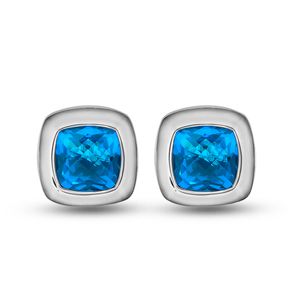 Stud Earring 925 Sterling Silver Jewelry 11mm Blue Topaz Agate With Diamonds Exquisite Earring For Women