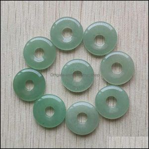 Charms runda ssorterade 18mm cirkel Donut Green Aventurine Natural Stone Charms Crystal Pendants For Necklace Accessories Smycken Making DH73C