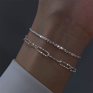 Bangle italiensk S925 Sterling Silver Armband Sparkling Glitter High Jewelry Lady Strap Gift 220831