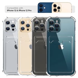 iPhone 15 Pro Max 14 Plus 13 Mini 12 11衝撃プルーフクリアシリコンソフトTPUラバーカバー付きバックカードホルダーケースの携帯電話ケース