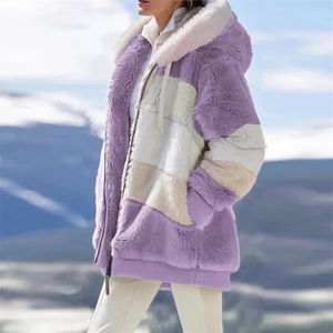 Jackets femininas 5xl plus size womens casaco de inverno de tamanho grande moda costeira roupas xadrez com capuz com capuz ladies pêlos de cabelos coreanos 220901