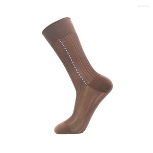 Men's Socks Spring And Summer Pure Color Knitted Ring Pattern Thin Nylon Silk Stockings Comfortable Breathable Men's