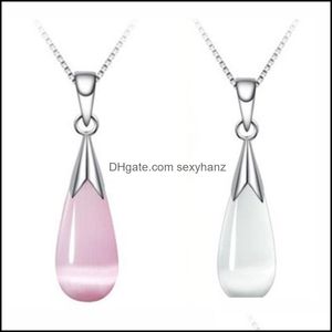 Colares de pingentes fofos rosa branco opala gato olhos de pedra de pedra colar pingente pingente para mulheres e menina 69 d3 entrega 2 dh6q1