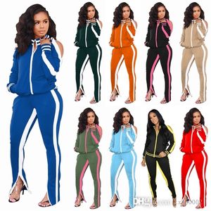 Fall Winter Women Tracksuits Sexy Off Shoulder Jacket And Sweatpant Suit 2 Piece Matching Set