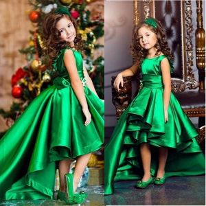 Girl Dresses Classic Custom Madde Madde Toddler Green High Low Satin Girls Easter Wedding Birthday Year Kerstmis voor
