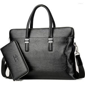 Briefcases Men's Business Office Briefcase Leather Handbag Male Computer Laptop Shoulder Bag Large Solid Messenger Tote