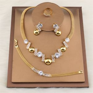 Other Jewelry Sets For Women Brilliant Cubic Zircon Necklace Earrings Ring and Bracelet Wedding Bridal Dress Accessories 220831