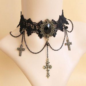 Charcker Cross Vintage Vintage Creative Lace Declarent Colar para Ladies Sexy Gothic Chokers Collar Halloween Jóias