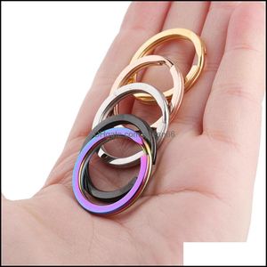 Nyckelringar 2x30mm Rainbow Round Circle Gold Sier Color Keychains Metal Key Chain Ring Split Rings unisex Keyring KeyFob Holder Accesso DHVTQ