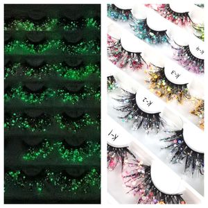 Leuchtende Glitzer-Wimpern, flauschige Fasern, dramatische, glänzende, farbige Wimpernverlängerungen, Halloween-Weihnachtsparty-Wimpern