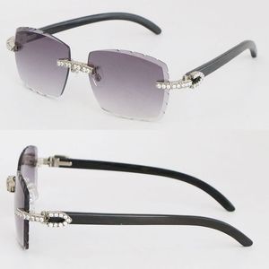 Großhandel Original Black Buffalo Horn Randlose Sonnenbrille 2,6 Karat Diamantbesatz Brille Damen Herren Berühmte Diamantschlifflinse Quadratische Brillen für Männer und Frauen