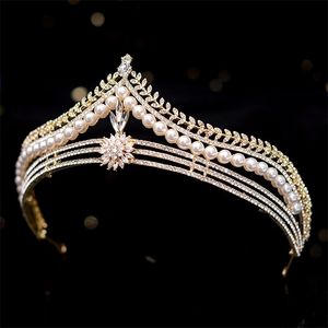 Wedding Hair Jewelry Baroque Retro Gold Kolor Crystal Pearl Bridal Tiaras Crown Geometryczne konkurs