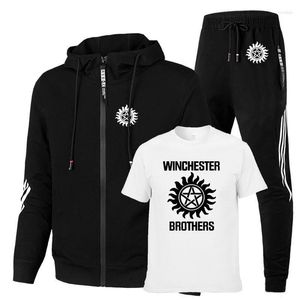 Erkeklerin izleri erkeklerin doğaüstü erkekler takım elbisesi winchester bros baskılı ceketler düz renk şerit pamuk sweatshirt tişört spor