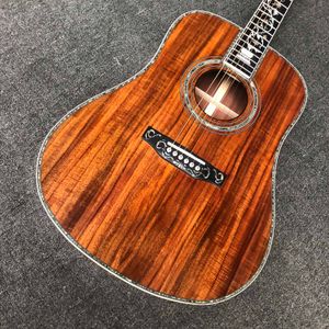 Custom 41 Inch Solid Koa Wood Acoustic Guitar Electric Soundhole Pickup Abalone Binding Life Tree Inlay Umbrella 45mm Nut Width