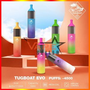 Caneta Vape Descartável Original E Cigarette Tugboat Evo 4500 Puffs Com Bateria de 850mAh Mesh Coil 10ml Cápsula Pré-cheia Kit de Controle de Fluxo de Ar para Fumar