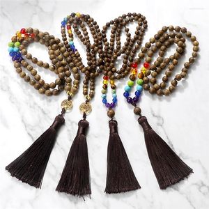 Pendant Necklaces 6/8mm Wooden Rosary Mala 7 Chakra 108 Beads Necklace Fashion Women Men Jewelry Tassel Sandalwood Buddhist Gift