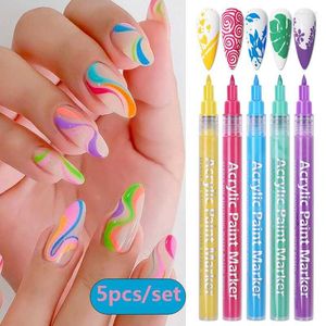 Kit per nail art 3/5pcs Dranaggio a penna graffiti Acrilico per pittura impermeabile rivestimento fai -da -da -te astratto 3D linee di bellezza strumenti di bellezza manicure