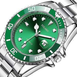 Avanços de pulso Moda de moda de aço inoxidável Homens de aço de assistência Dial Green Clock Sport Watches Mens Quartz Wristwatch Relogio Masculino