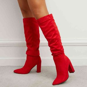 Boots the Same Pointed Thick Heel Knee High on Show a New One Foot Pedal Wter of 220901