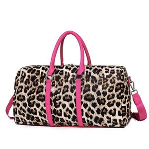 Wholesale pink duffle bags for sale - Group buy Fashion Leopard Print Women Duffle Bag Cheetah Animal Pattern Travel Handbag For Lady Girl Shoulder With Pink Handle Duffel Bags214c