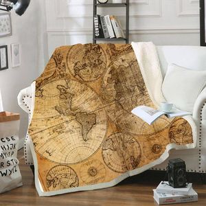 Coperte Retro Stampa Sherpa Coperta Divano Divano Viaggio Biancheria da letto per ragazzi Outlet Pile Copriletto spesso Decorazione Arazzo