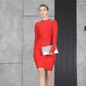 Casual Kleider Promi Verband Kleid 2022 Mode Langarm Bodycon Abend Party Club Frühling Herbst Sexy Elegant