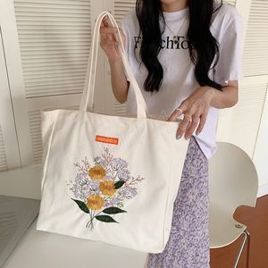 Vintage Gestickte Blumen Frauen Schulter Tasche Große Kapazität Weibliche Leinwand Einkaufstaschen Casual Tote Damen Reise Handtaschen