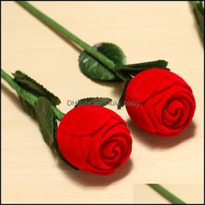 Scatole per gioielli Scatole per regali di nozze Scatole per anelli a forma di rosa Mini custodie rosse carine per anelli Display Scatole per imballaggio di gioielli89 Q2 Dro Dhm7E