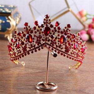 Wedding Hair Jewelry Luxury Gold Color Red Bridal Tiaras Crown Vintage Baroque Crystal Diadem For Bride Headbands Accessories 220831