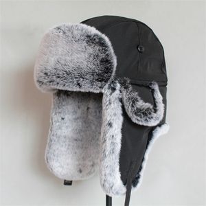 Chapéus de caça bombardeiro de inverno para homens fals russian ushanka women bap grossa com abas de orelha 220901
