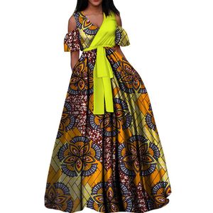 Vestidos De Cera Da Forma venda por atacado-Vestidos de estampa de cera africana da moda para mulheres bazin riche algodão V vestido tutu vestidos de design africano roupas wy3376267p