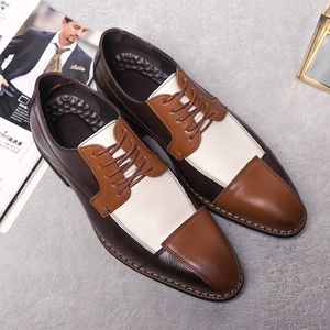 Color-blocking Shoes PU Derby Men British Personality Pointed Toe Wing Tip Lacing Fashion Business Casual Party Daily 93