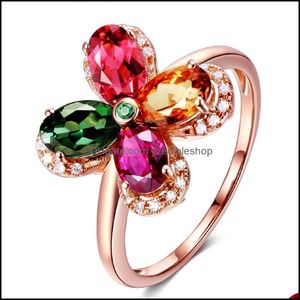 Band Rings Rose Gold Adjustable Rings For Women Jewelry Amethyst Ruby Gemstones Crystals Wholesale Powder Plant Four-Leaf Clover Ring Dhz4F