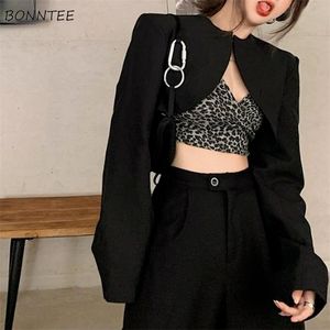 Damenjacken, Basic-Jacke, Schwarz, abgeschnitten, Allmatch, sexy Design, schlicht, rein, stilvoll, Oberbekleidung, koreanischer Stil, College-Stil, Damenbekleidung 220901