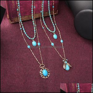 Pendant Necklaces Pendant Necklaces Arrival Bohemia Fashion Blue Color Insect Necklace For Women Handmade Charming Date Gift Adjustab Dhtlk