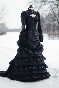 Vestido de noiva vitoriano vintage preto agitação histórico medieval gótico vestidos de noiva gola alta mangas compridas espartilho inverno cosplay vestidos de máscaras 2022