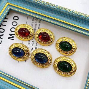 Pendientes traseros Clip de forma ovalada Joyería de moda Cuentas de vidrio rojo azul verde para accesorios de mujer