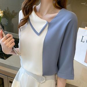 Women's Blouses Women's & Shirts Blusas Mujer De Moda 2022 Loose Chiffon Shirt And Tops Skew Collar Short Sleeve Solid Elegantes Female