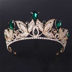 Düğün Saç Takı Vintage Yeşil Kırmızı Gelin Tiara Moda Altın Diadem Kadınlar Elbise Prenses Taç Aksesuarları 220831