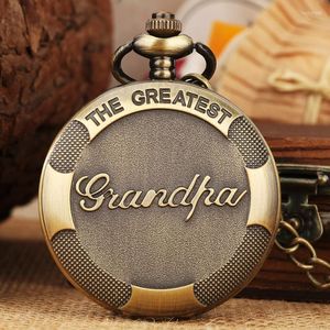 Pocket Watches Vintage Bronze The Greatest Grandpa Quartz Watch Roman Numeral Dial Necklace Fob Chain Pendant Clock Birthday Gifts