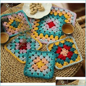Mats Pads Original Handmade Crochet Doilies Suit Square Diy Colors Coaster Dining Room Table Decor Placemats Traycloth Homeindustry Dhoqp