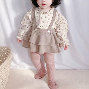 Clothing Sets Vintage Baby Girl Clothes Spring Autumn Linen Cotton Floral Blouss Romper Dress Born Girls Outfits#069