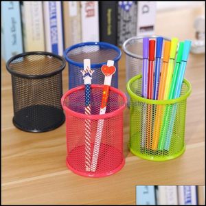 Desk Drawer Organizers Kids Writing Pencil Pen Holder Hollow Metal Office Desk Storage Container Round Square Organize Homeindustry Dhpab